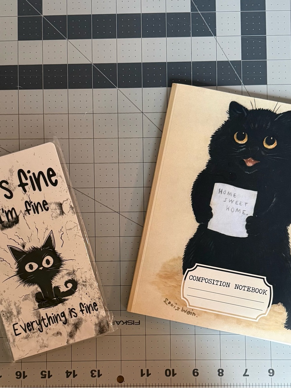 Black Cat Composition Notebook and Post It Notes Stationary set brand new